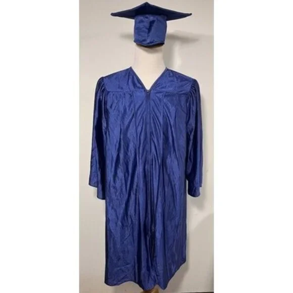 Graduation Source Cap And Gown Royal Blue Kids Size 45 5’ Ft - 5’ 2” Zip Up - Picture 1 of 9